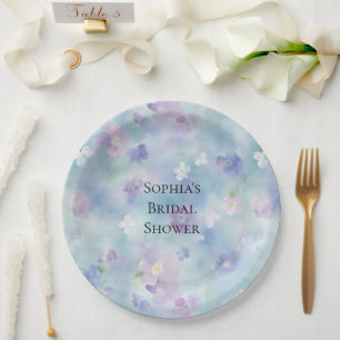 Romantic Pretty Purple White Flowers Bridal Shower Paper Plate