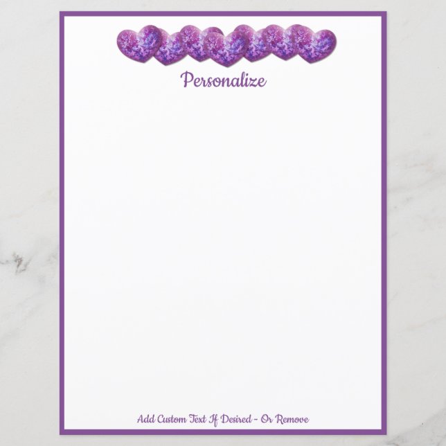 Romantic Pretty Row of Purple Hearts Personalised (Front)