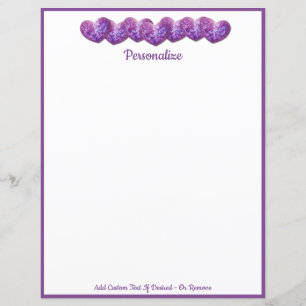 Romantic Pretty Row of Purple Hearts Personalised