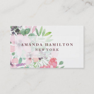 Romantic Pretty Watercolor Flower Bouquet Business Card