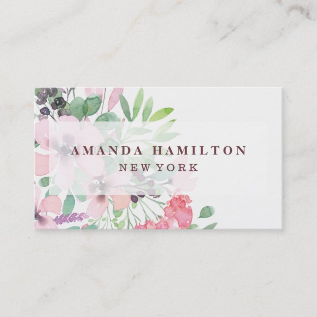 Romantic Pretty Watercolor Flower Bouquet Business Card (Front)