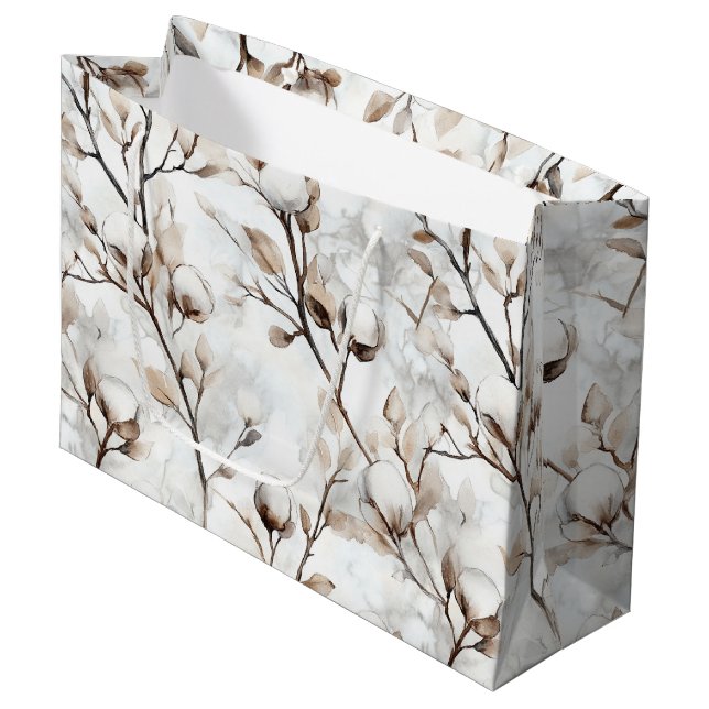 Romantic Pretty White Flowering Tree Christmas Large Gift Bag (Front Angled)