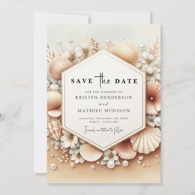 Romantic Printable Beach Wedding Save The Date (Front)