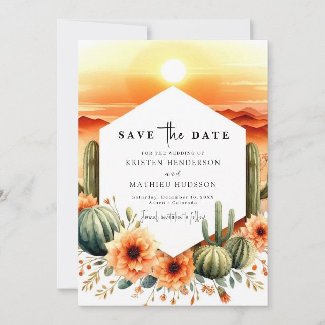 Romantic Printable Cactus Wedding Save The Date (Front)