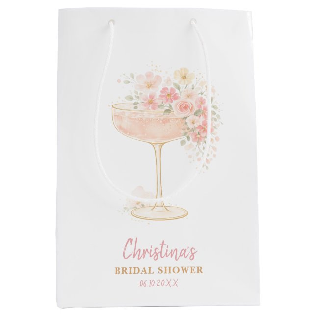Romantic Prosecco & Petals Bridal Shower Medium Gift Bag (Front)