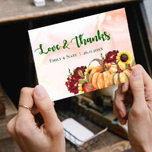 Romantic Pumpkin Autumn Leaves Fall Wedding Thank Postcard
