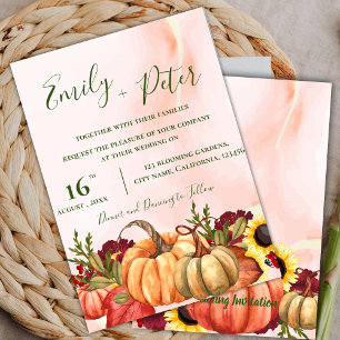 Romantic Pumpkin Floral Autumn Leaves Fall Wedding Invitation