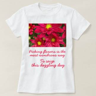 Romantic Pun Magenta Flowers Poem Joy Womens T-Shirt