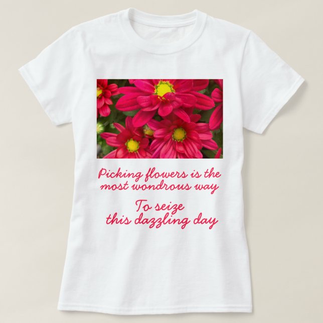 Romantic Pun Magenta Flowers Poem Joy Womens T-Shirt (Design Front)