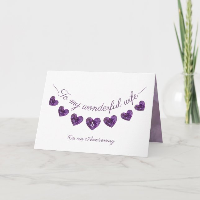 Romantic purple 6th Bunting wife Card (Front)