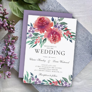 Romantic Purple and Pink Watercolor Wedding Invitation