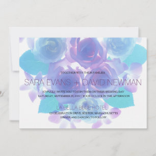 Romantic Purple Aqua Blue Floral Wedding Invitation