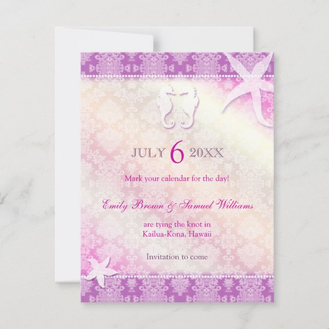 Romantic Purple Beach Wedding Save the Date (Front)