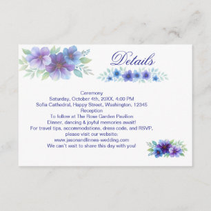 Romantic Purple Blue Botanical Watercolor Wedding  Enclosure Card