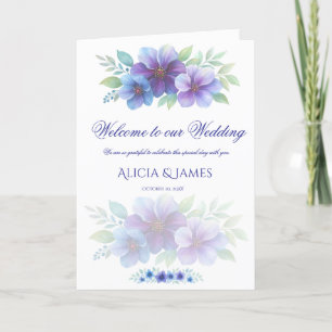 Romantic Purple Blue Botanical Watercolor Wedding  Programme