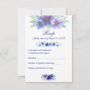 Romantic Purple Blue Botanical Watercolor Wedding RSVP Card