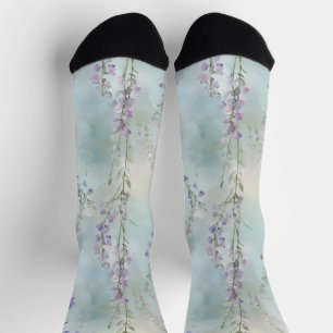 Romantic Purple Blue Floral   Socks