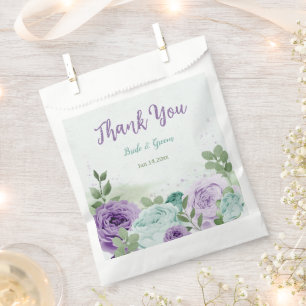 romantic purple blue flowers  greenery wedding favour bags