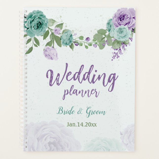 romantic purple blue flowers  greenery wedding planner (Front)