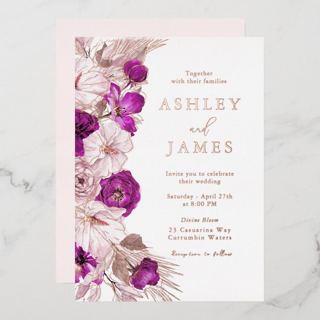 Romantic Purple & Blush Rose Gold Foil Wedding (Front/Back)