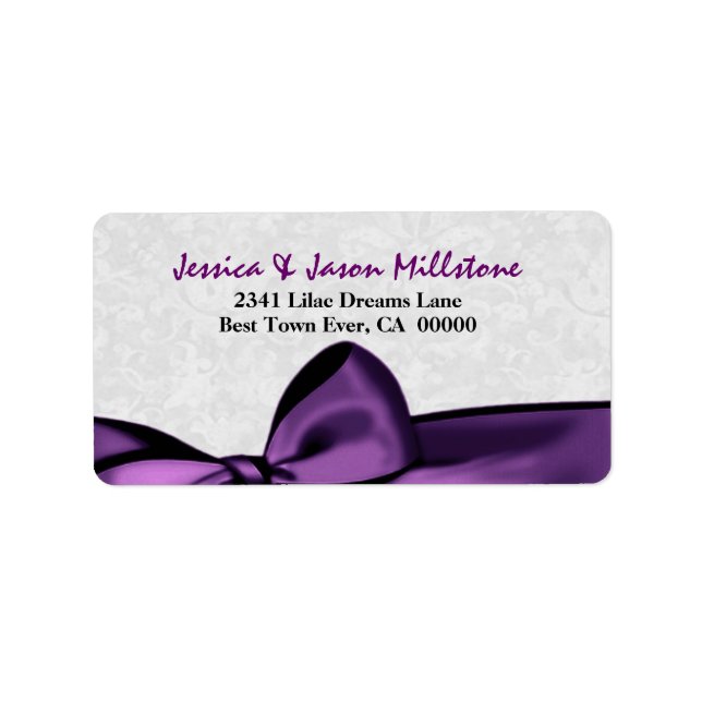 Romantic Purple Bow Wedding Label (Front)