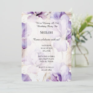 Romantic Purple Cream Iris Floral Birthday Invitation
