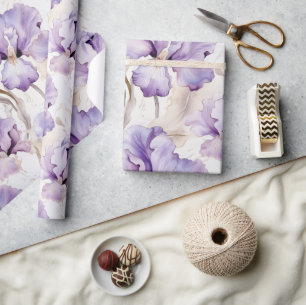 Romantic Purple Cream Iris Floral Bridal Shower Wrapping Paper