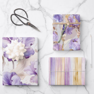 Romantic Purple Cream Iris Floral Bridal Shower Wrapping Paper Sheet