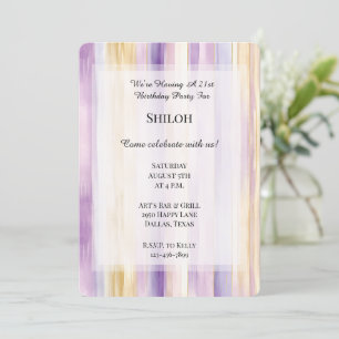 Romantic Purple Cream Iris Stripes Birthday Invitation
