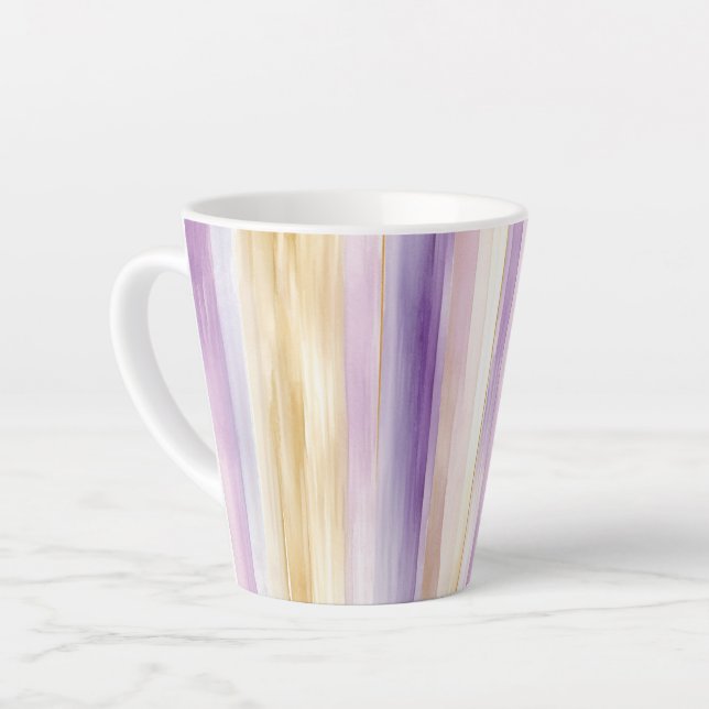 Romantic Purple Cream Iris Stripes Bridal Shower Latte Mug (Left Angle)