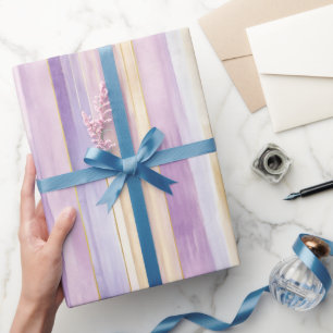 Romantic Purple Cream Iris Stripes Bridal Shower Wrapping Paper