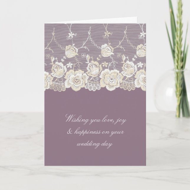 Romantic Purple Cream White Lace Floral Wedding Card (Front)