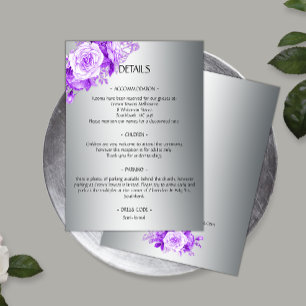 Romantic Purple Elegance Roses Silver Wedding Enclosure Card