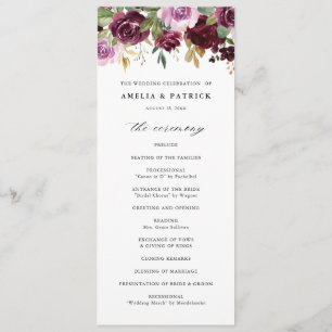 Romantic Purple Fall Floral Blooms Rustic Wedding Programme