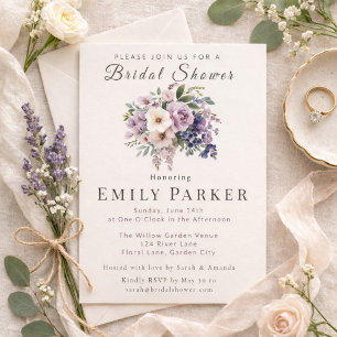 Romantic Purple Floral Bridal Shower Invitation