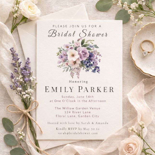 Romantic Purple Floral Bridal Shower Invitation (Creator Uploaded)