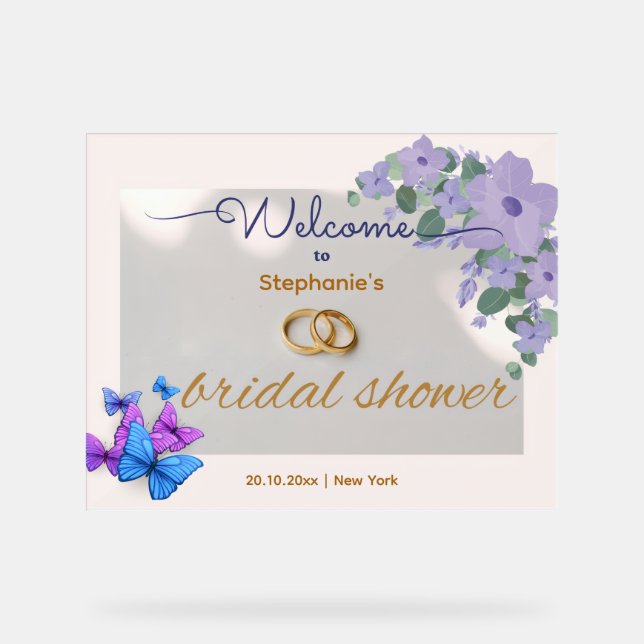 romantic purple floral bridal shower welcome acryl acrylic sign (Front)