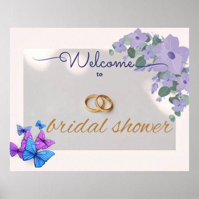 romantic purple floral bridal shower welcome sign (Front)
