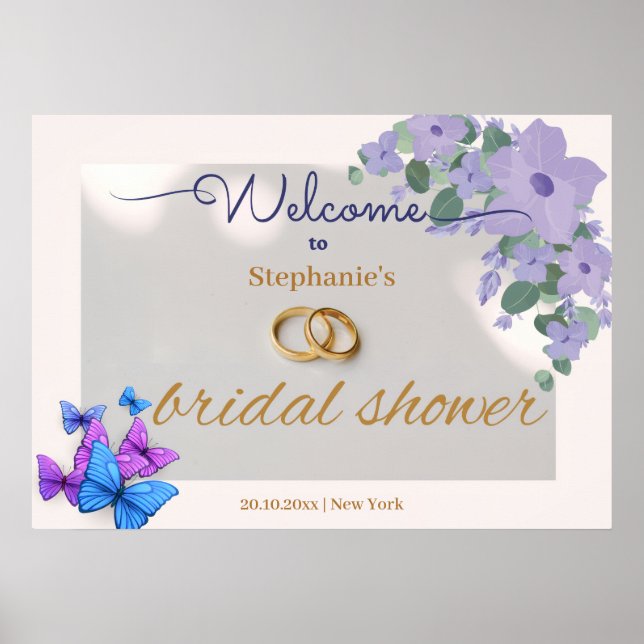romantic purple floral bridal shower welcome sign (Front)