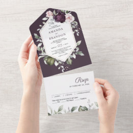 Romantic Purple Floral | Greenery Wedding All In One Invitation