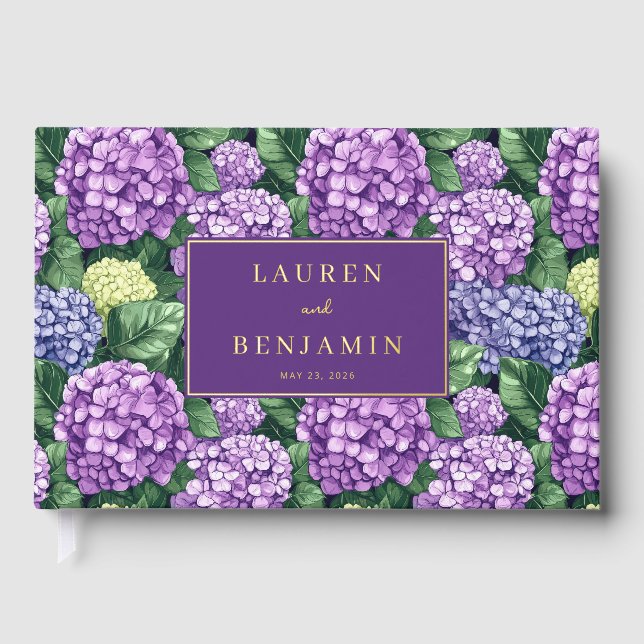 Romantic Purple Floral Hydrangea Guest Book (Front)