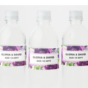 Romantic Purple Floral Water Bottle Label