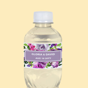 Romantic Purple Floral Water Bottle Label
