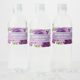 Romantic Purple Floral Water Bottle Label