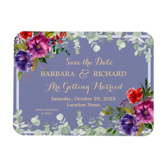 Romantic Purple Floral Watercolor Save Date    Magnet (Horizontal)