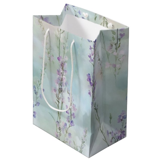 Romantic Purple Floral Wedding Bridal Shower Medium Gift Bag (Front Angled)