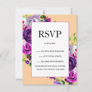 Romantic Purple Floral Wedding RSVP Card