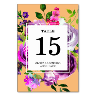 Romantic Purple Floral Wedding  Table Number