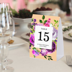 Romantic Purple Floral Wedding  Table Number