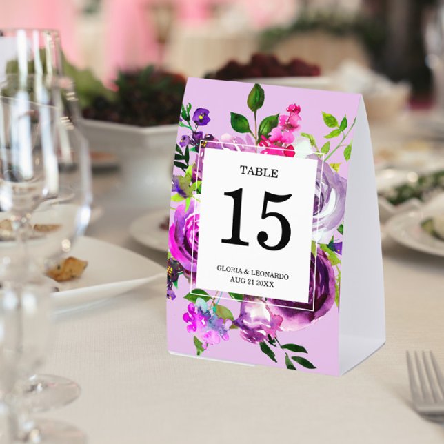 Romantic Purple Floral Wedding Table Number (Creator Uploaded)
